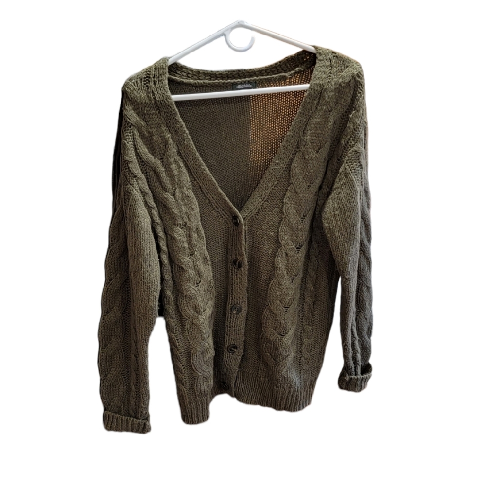 WILD FABLE Knitted Dark Army Green Cardigan Sweater